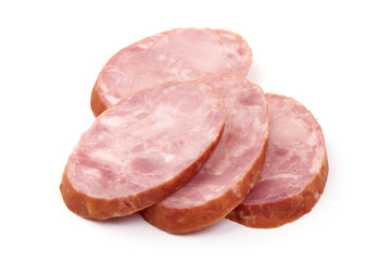 Smoked Ham sausage, isolated on white background