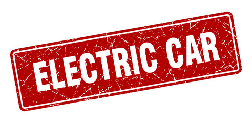 electric car stamp. electric car vintage red label. Sign