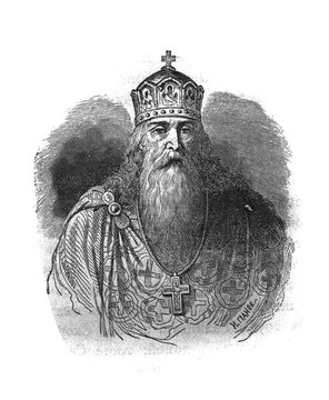 Vladimir the Great, a prince of Novgorod, grand Prince of Kiev, and ruler of Kievan Rus' in the old book the World and Russian History, by I. Khruschev, 1887, St. Petersburg