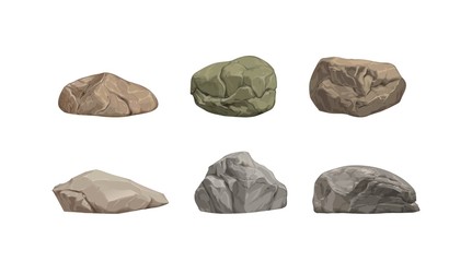 Set of different big cartoon stones. © Server