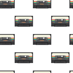 Obraz premium Vintage stereo cassette tape seamless pattern - flat vector illustration