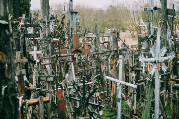 Famous hill of crosses in Lithuania