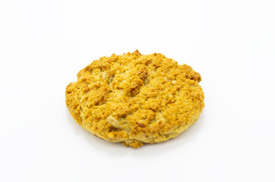 Round ginger biscuit isolated on a white background.Can be used for your design and branding.High resolution photo.
