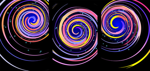 Abstract drawing of multicolor galaxy and stars in universe cartoon illustration