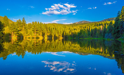 Reflections at sunset while camping on a lake in Utah near Zion