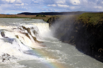 Gullfoss / Iceland - August 25, 2017: The famous Gullfoss waterfall, Iceland, Europe