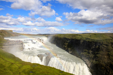 Gullfoss / Iceland - August 25, 2017: The famous Gullfoss waterfall, Iceland, Europe