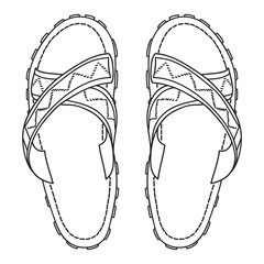 Flip flop sport sandal shoes for men. Doodle vector illustration