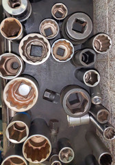 set of tools for  repear car at auto workshop