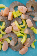 close up of a delicious plate of ceviche with shrimp, scallops, cucumber and lemon juice a wealth of Latin American food