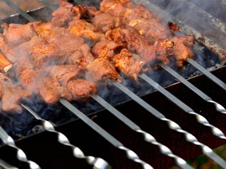 Grilled lamb meat on skewers