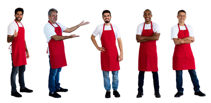 Group Of 5 Friendly Male Waiters And Clerks