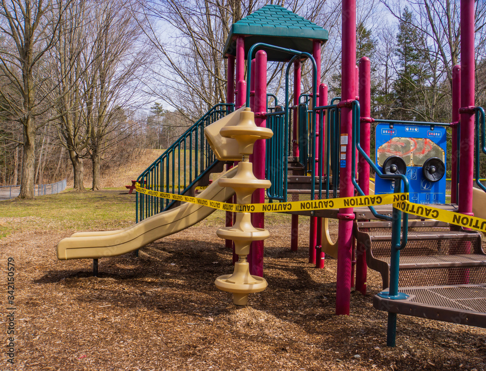 Wall mural playground equipment in quarantine during the covid-19 virus pandemic