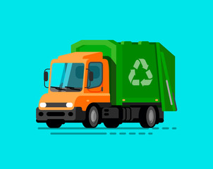 Garbage truck. Trash sorting, recycling vector illustration