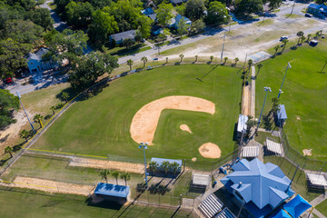 Aerial view of community baseball field. 