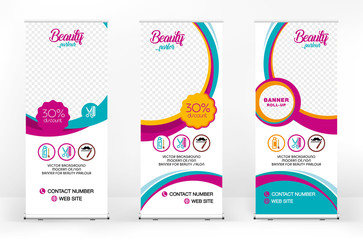Obraz premium Set of roll-up banner designs for beauty salons and hairdressers