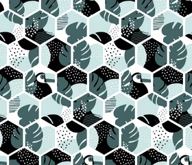 Tapeten Marmorsechseck Tropisches Muster - nahtloses geometrisches Design - Memphis-Stilelemente