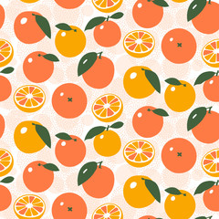 Orange fruit pattern - citrus seamless background with yellow juicy oranges vector illustration