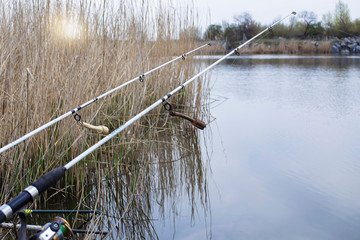 Two spinning on the river. Fishing tackle. © Татьяна Качайло