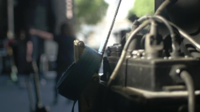 Cables and plugs on stage at a summer festival
