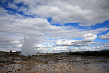 Geysir / Iceland - August 25, 2017: Strokkur geysir eruption near Golden Circle, Iceland