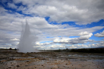Geysir / Iceland - August 25, 2017: Strokkur geysir eruption near Golden Circle, Iceland