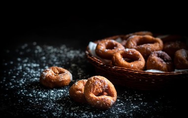 Homemade doughnuts with sugar