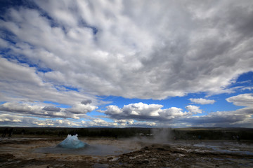 Geysir / Iceland - August 25, 2017: Strokkur geysir eruption near Golden Circle, Iceland