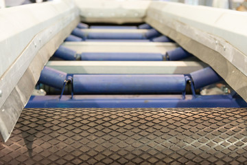 Belt conveyor for sorting garbage. Conveyor belt for waste separation.