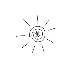 Doodle style sun, black and white vector illustration. Hand drawing