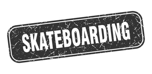 skateboarding stamp. skateboarding square grungy black sign