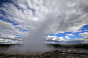 Geysir / Iceland - August 25, 2017: Strokkur geysir eruption near Golden Circle, Iceland