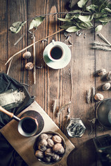 Coffee and nuts on the tabke at home