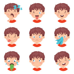 Set Of Different Expressions Of Kids