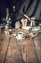 Obraz na płótnie Canvas Coffee and nuts on the tabke at home