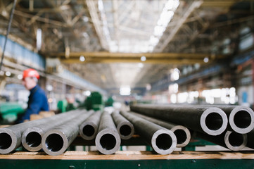The department of the pipe plant. Manufacture of stainless pipes of small diameter. Metallurgical industry.