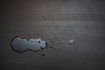 liquid spilled on dark wooden table