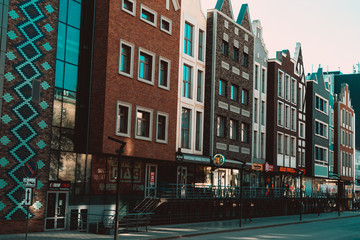 Fototapeta premium A modern city shopping center decorated in the style of Amsterdam streets.