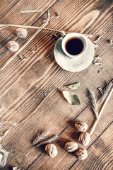 Coffee and nuts on the tabke at home