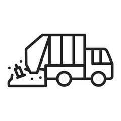 Urban green garbage truck line black icon. Residential and commercial waste. Outline pictogram for web page, mobile app, promo.