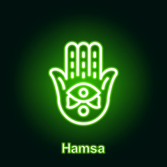 Ramadan hamsa hamza outline neon icon. Element of Ramadan day illustration icon. Signs and symbols can be used for web, logo, mobile app, UI, UX