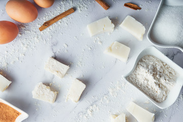 Making fried milk with sugar and cinnamon. Sweet dessert. Traditional cuisine and dessert concept