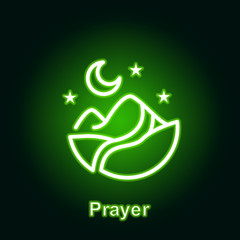 Fototapeta na wymiar Ramadan prayer outline neon icon. Element of Ramadan day illustration icon. Signs and symbols can be used for web, logo, mobile app, UI, UX