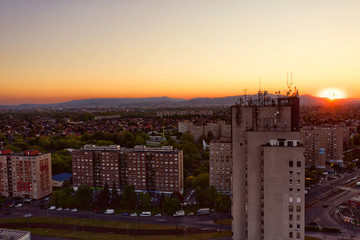 Budapest district 15 at night, when the sun is going down
