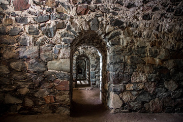 Dungeons and tunnels in Suomenlinna fortress in Helsinki, Finland