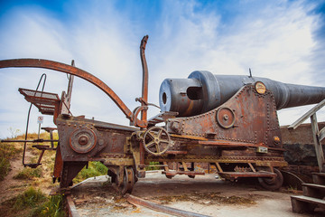 Finland. Helsinki. Suomenlinna. Fortress Sveaborg. Finnish fortress. Fort Suomenlinna on background of blue sky.  Bastion system of fortifications. Fortress from inside. European Union.