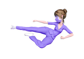 nurse cartoon doing a jump fighter pose in white background