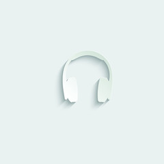 paper Headphones  - black vector icon listening music symbol 
