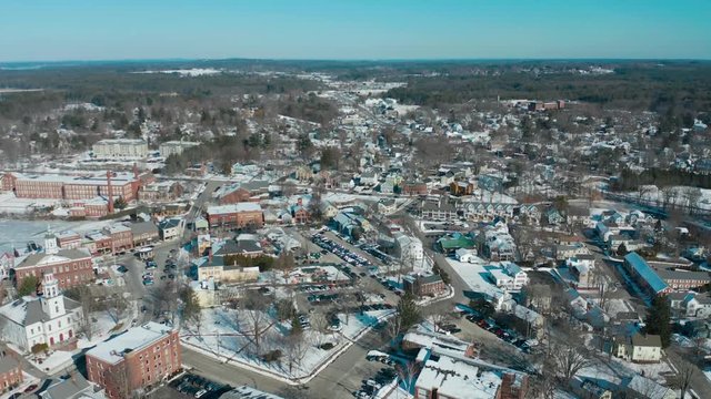 Winter Downtown Exeter New Hampshire Drone Shot