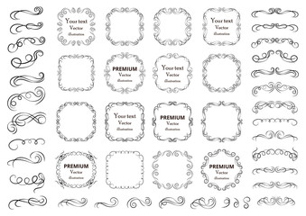 Calligraphic design elements . Decorative swirls and scrolls, vintage frames , flourishes, labels and dividers. Valentine's day special pack design elements. Retro vector illustration.